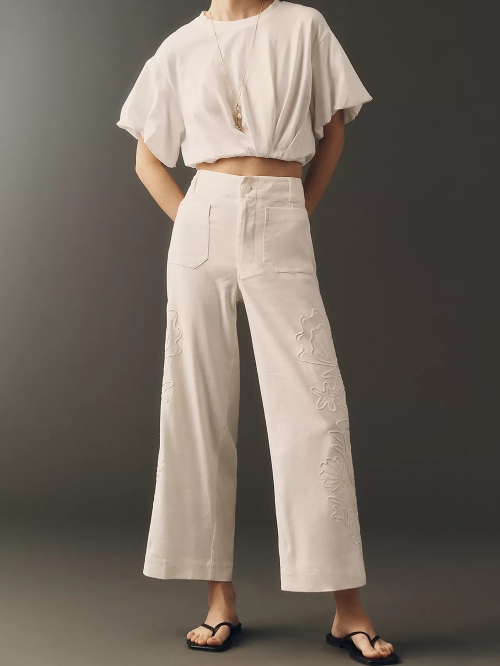 Anthropologie Maeve Colette European Linen High-Rise Wide-Leg Pants in Ivory